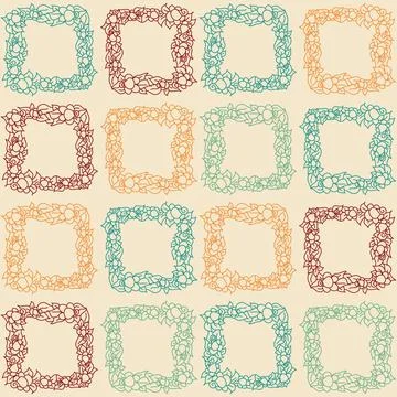 Square frame with rose and leaf, pastel color seamless pattern Illustrazione stock