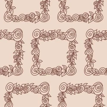 Square frame with rose and leaf, beige pastel color seamless pattern Illustrazione stock