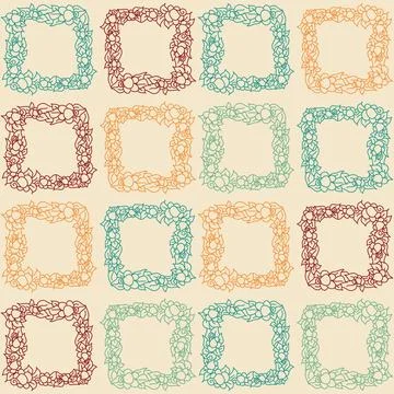 Square frame with rose and leaf, pastel color seamless pattern Stock Illustration