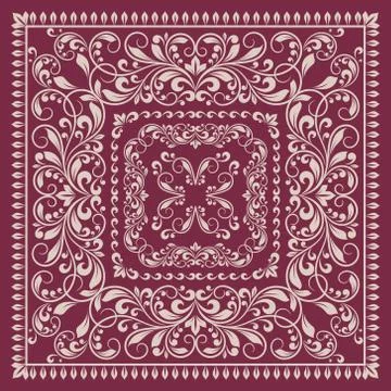 Square frame set template. Bandana with vintage ornament Stock Illustration