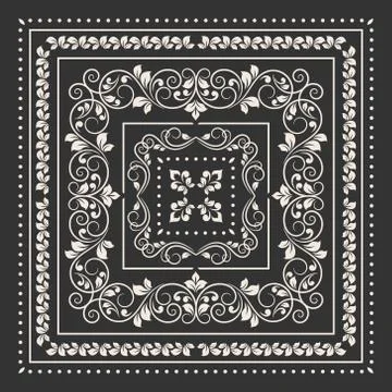 Square frame set template. Bandana with vintage ornament Stock Illustration