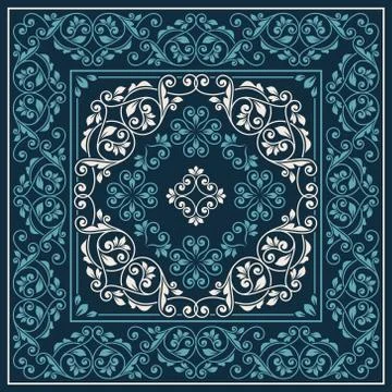 Square frame set template. Bandana with vintage ornament Stock Illustration