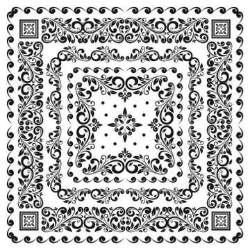 Square frame set template. Bandana with vintage ornament. Stock Illustration