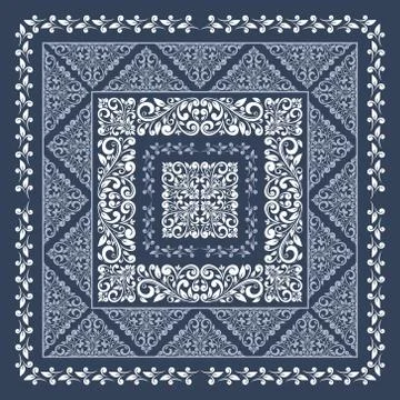 Square frame set template. Bandana with vintage ornament Stock Illustration