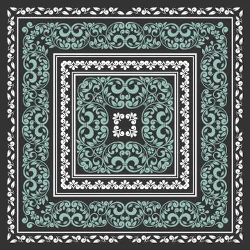 Square frame set template. Bandana with vintage ornament Stock Illustration