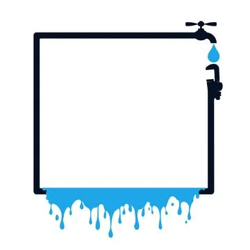 Square frame sign with water key, water tap and water drops Ilustração Stock