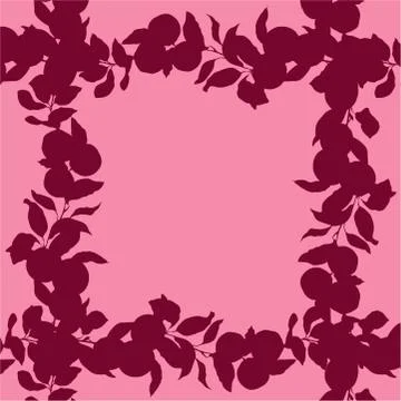Square frame with silhouette of lemon, lime citrus tree branches in bordo and Stock Illustration