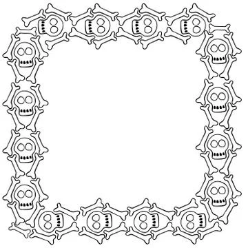 Square frame with skulls and bones. Theme of Day of the Dead and death. Vecto Illustrazione stock