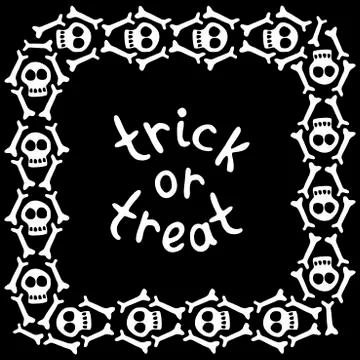 Square frame with skulls and bones. Trick or treat -inscription. Vector borde Illustrazione stock