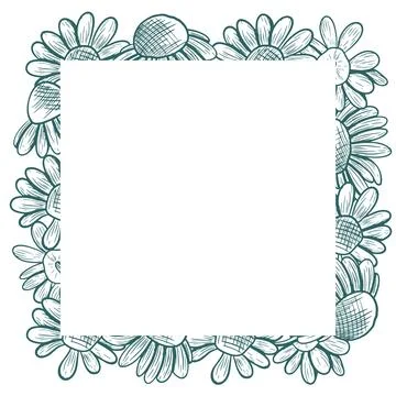 A square frame with space for text and daisies. Vector frame in line art st.. Stock Illustration