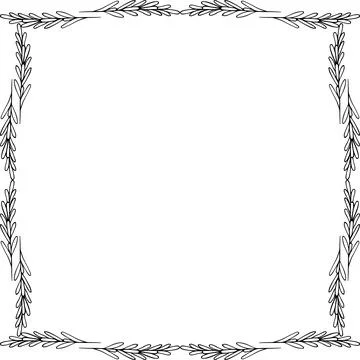 Square frame of sprigs of fragrant spice rosemary in doodle style Stock Illustration