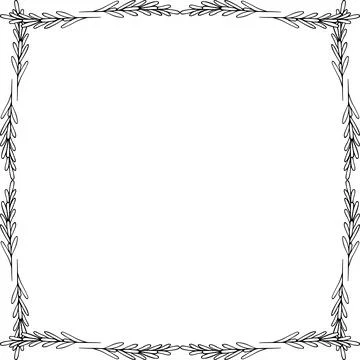 Square frame of sprigs of fragrant spice rosemary in doodle style Stock Illustration