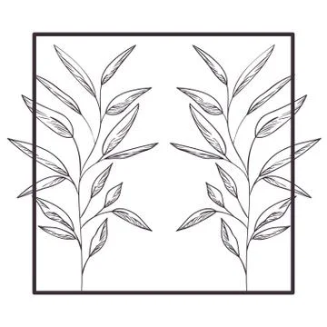 Square frame with spring leafs イラスト素材