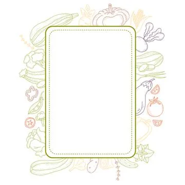 Square frame sticker made of linear hand drawn vegetables and root crops .Zucchi イラスト素材