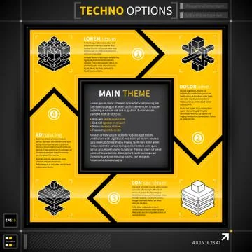 Square frame in techno style made of 4 options. Stock Illustration