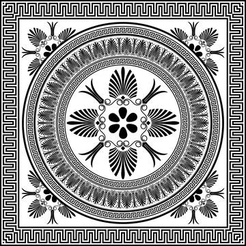 Square frame tile with Greek key, floral meander. Egyptian, Assyrian, Greek  Stock Illustration
