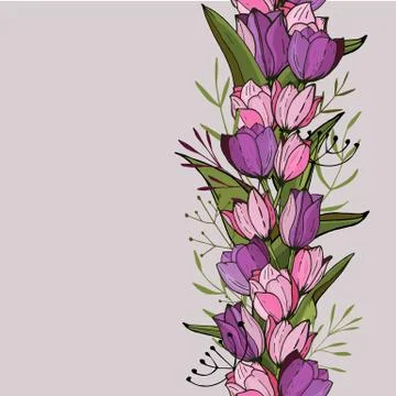 Square frame with tulips and herbs on white. Floral pattern for your wedding Illustrazione stock