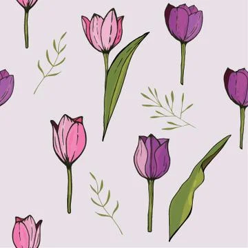 Square frame with tulips and herbs on white. Floral pattern for your wedding Stock Illustration
