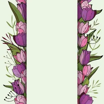 Square frame with tulips and herbs on white. Floral pattern for your wedding Stock Illustration