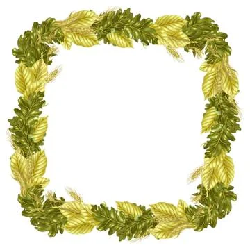 Square frame vector pattern with leaves and rye Illustrazione stock