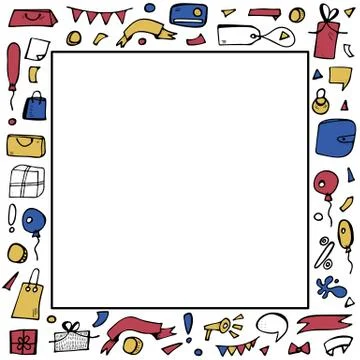 Square frame of vector sale objects for promotion. Collection of advertising  스톡 일러스트