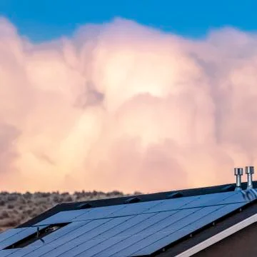 Square frame White cumulus cloud formations at sunset near sunset Stock Photos
