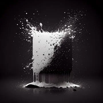 A square frame with white paint splashes on black background. Stock Illustration