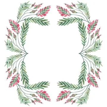 Square frame of wild herbs, flowers and leaves. Decor for graphic design Stock Illustration