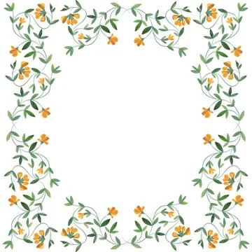 Square frame of wild herbs, flowers and leaves. Decor for graphic design Stock Illustration
