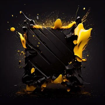 A square frame with yellow paint splashes on black background. Stock Illustration