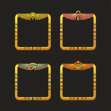 Square Frames in Egyptian themed with symbols - scarab, Ankh cross, lotus a.. Stock Illustration