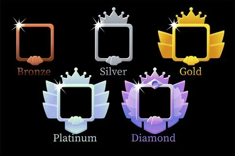Square frames game rank, gold, silver, platinum, bronze, diamond avatar tem.. Stock Illustration