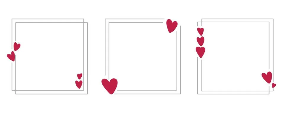 Square frames with hearts set Stock Illustration