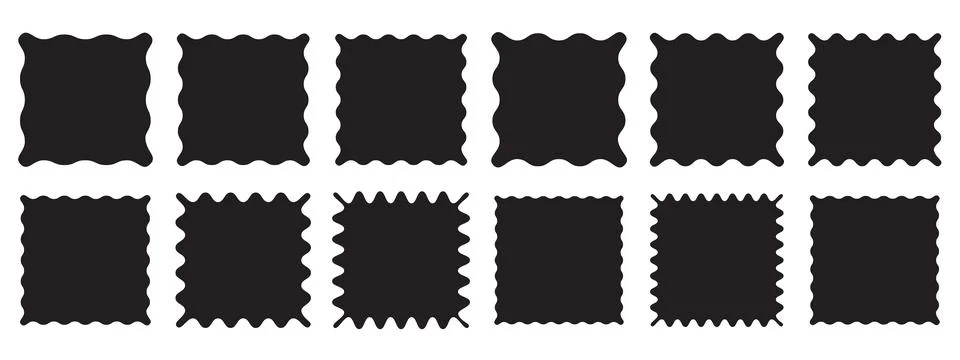 Square frames with wavy and zigzag edges set. Trendy curved silhouette fram.. Illustrazione stock