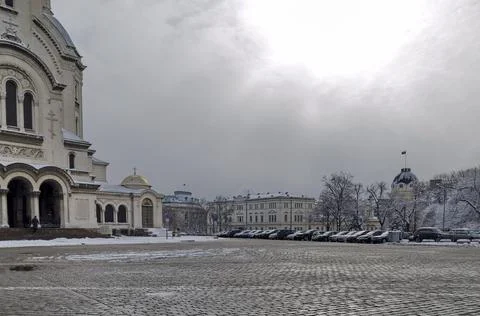 Square in front of the  Eastern Orthodox Cathedral "St. Alexander Nevsky" Stock Photos
