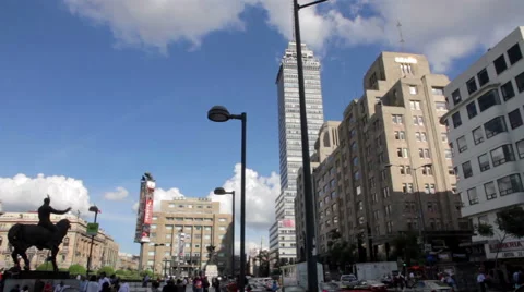 Square in front  of Fine arts building in downtown, people walking around. Stock Footage 50442761