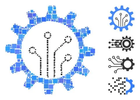 Square Gear Chip Icon Vector Mosaic Stock Illustration