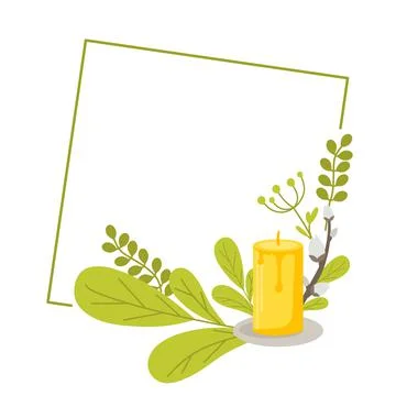 Square geometric frame with willow tulips and leaves. Vector illustration in  Stock Illustration
