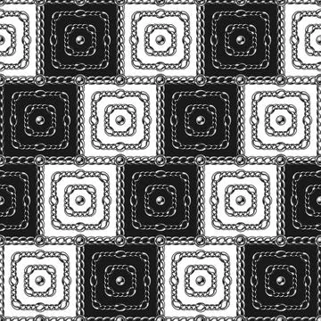 Square geometric pattern with chains, beads Stock Illustration