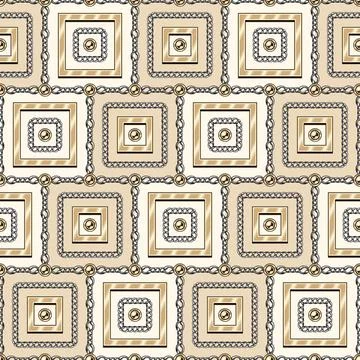 Square geometric pattern with silver steel chains Stock Illustration