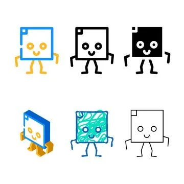 Square geometric shape character color icon looks vector Stock Illustration