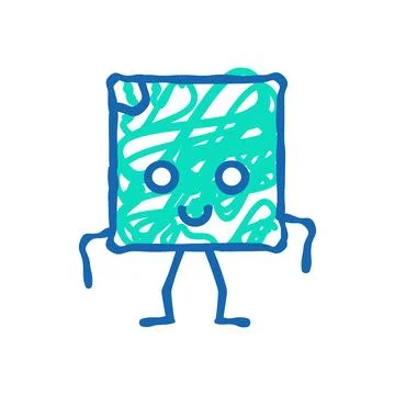 Square geometric shape character icon doodle illustration Stock Illustration