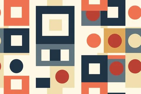 Square geometric shapes seamless pattern. Retro color funky cartoon isolated 스톡 일러스트