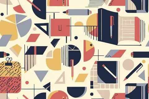 Square geometric shapes seamless pattern. School education stuff isolated Stock-Illustration