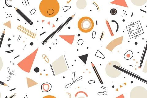 Square geometric shapes seamless pattern. School education stuff isolated Stock Illustration