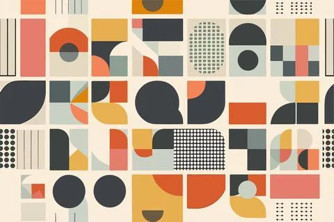 Square geometric shapes seamless pattern. Retro color funky cartoon isolated 스톡 일러스트