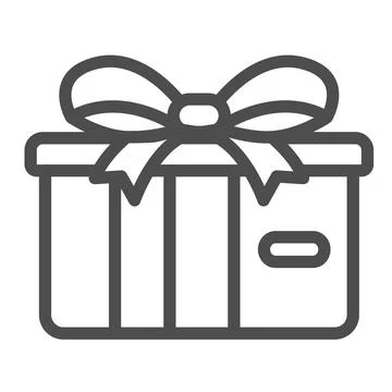 Square gift box and a bow line icon, holiday concept, present packing vector Stock Illustration
