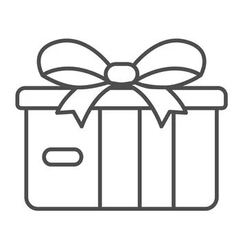 Square gift box and a bow thin line icon, holiday concept, present packing Illustrazione stock