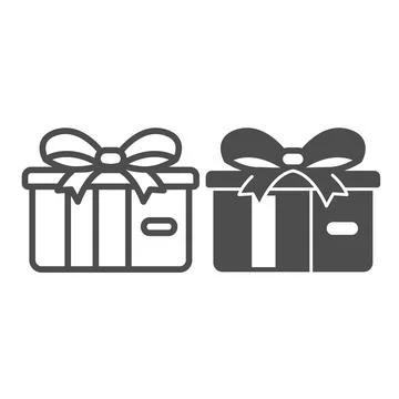 Square gift box and a bow line and solid icon, holiday concept, present packing Stock Illustration