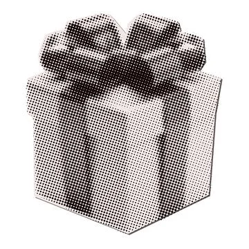Square gift box with bow - Christmas halftone collage torn out paper sticker Stock Illustration